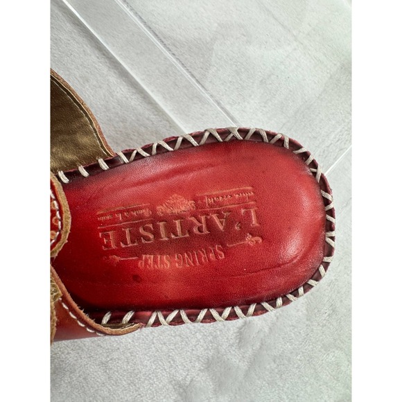 Spring Step L'Artiste Oceanside Heeled Sandals Women's 38 Red Leather Slip-On - Picture 5 of 13
